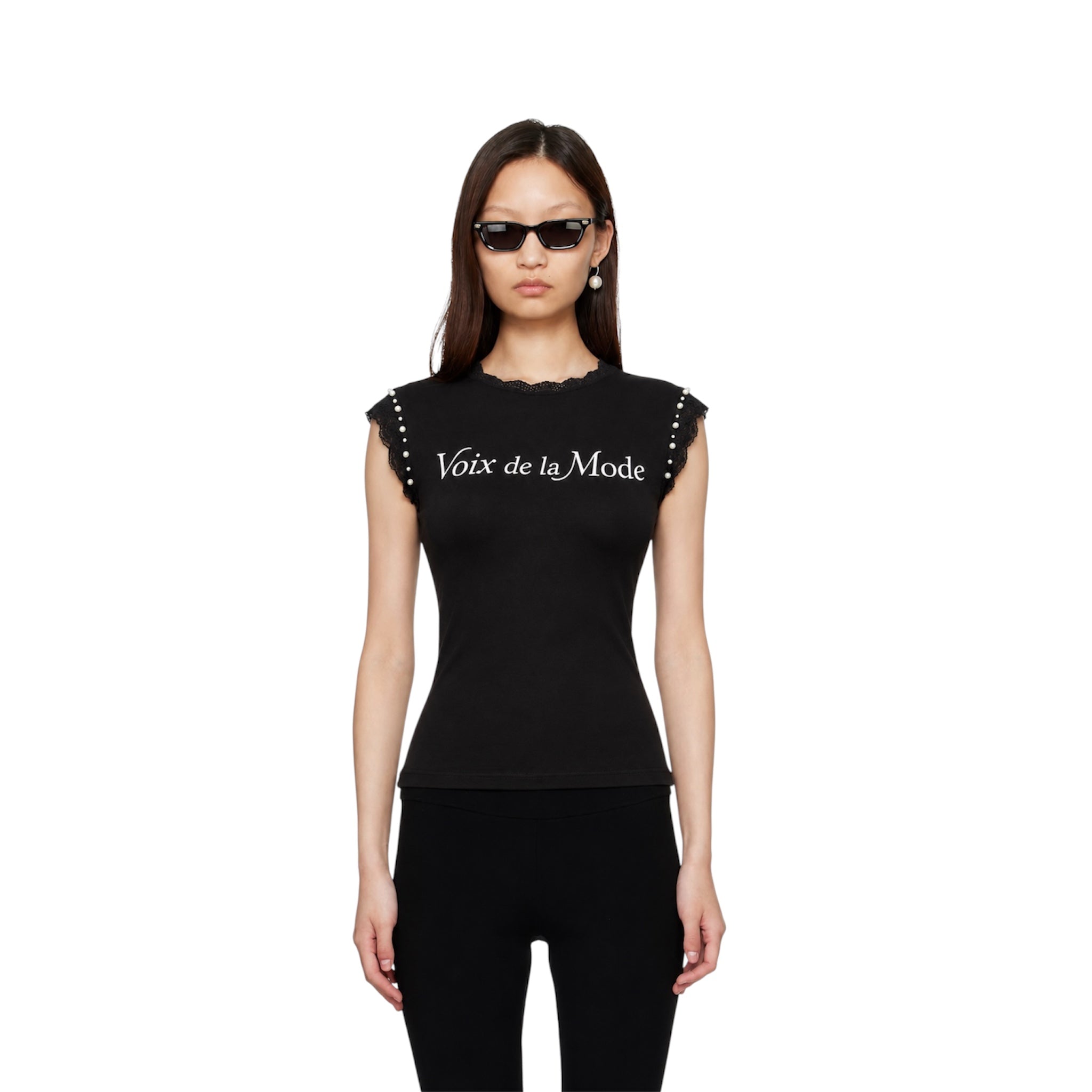Women’s black VDLM pearl shear lace top
