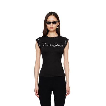 Women’s black VDLM pearl shear lace top